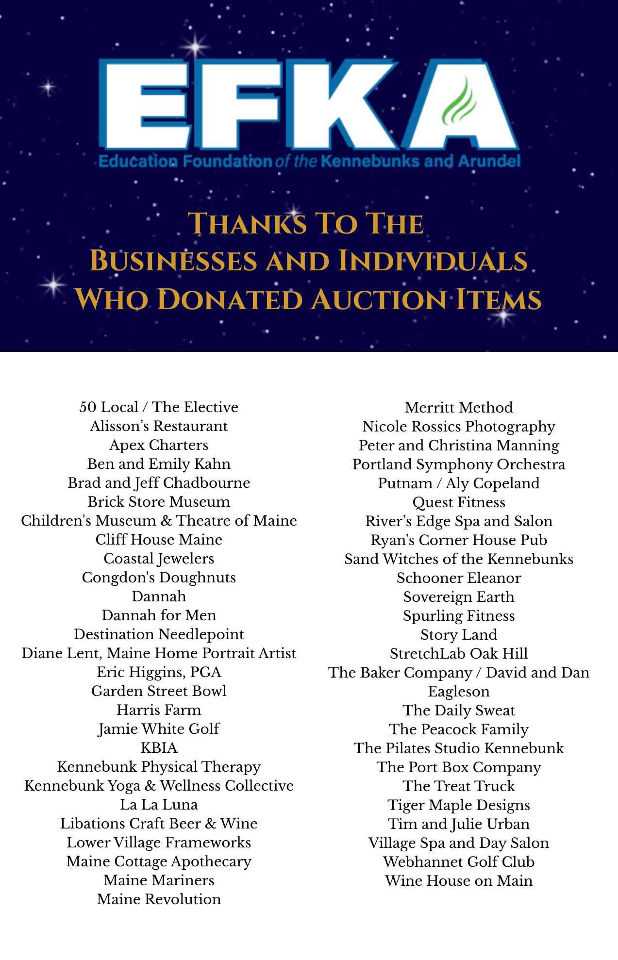 Thank You Auction Item Donors